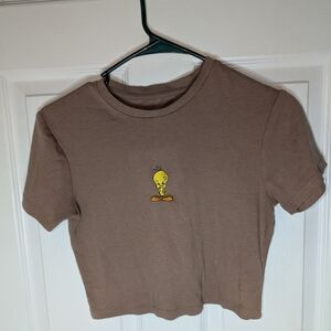 Brown Crop Top with Tweety Bird Graphic